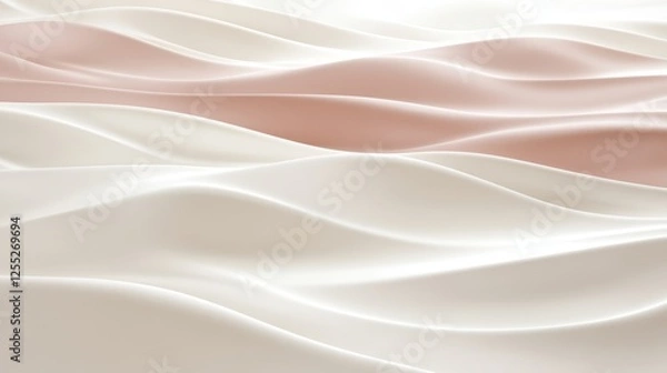Fototapeta Abstract Gentle Pink And White Wave Pattern Background, Soft 3D Low Profile Monochromatic Design