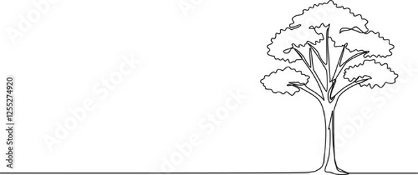 Obraz continuous single line drawing of a broad-leafed tree, line art vector illustration