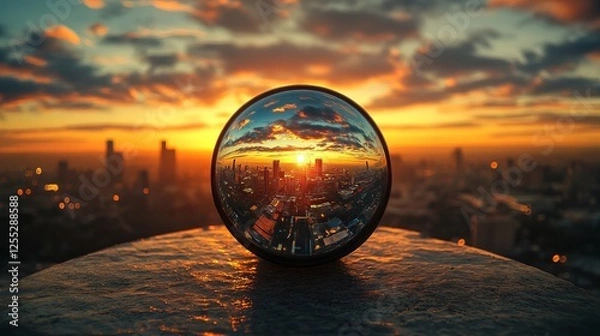 Fototapeta Landscape reflection from camera lens