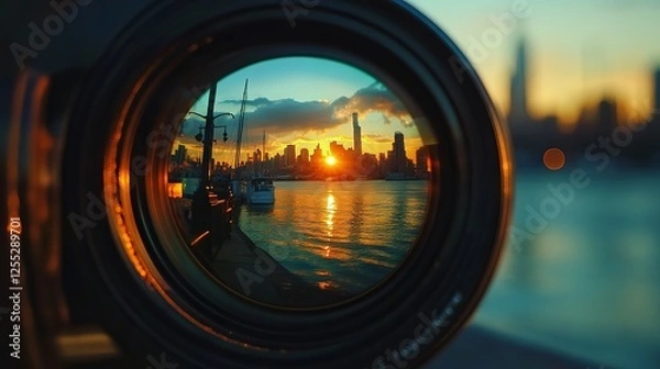 Fototapeta Landscape reflection from camera lens