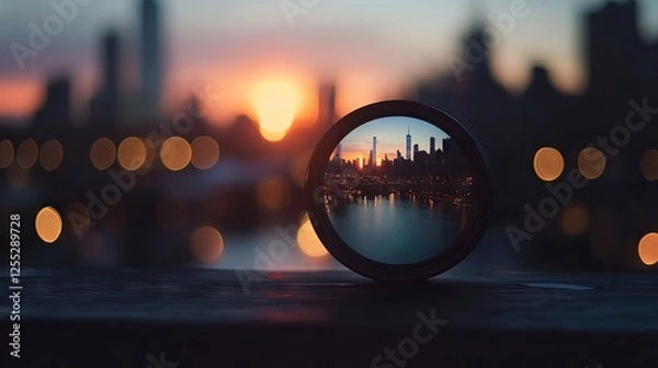 Fototapeta Landscape reflection from camera lens