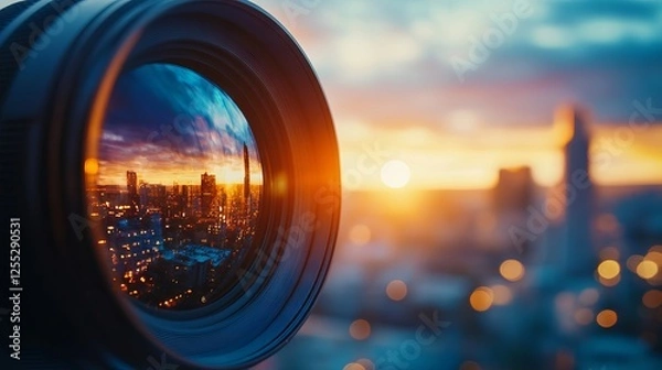 Obraz Landscape reflection from camera lens