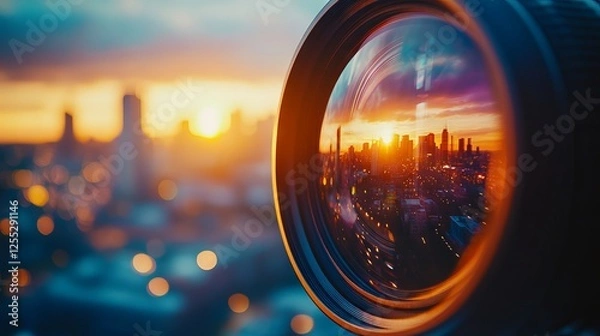 Fototapeta Landscape reflection from camera lens