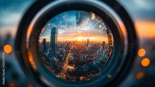 Fototapeta Landscape reflection from camera lens