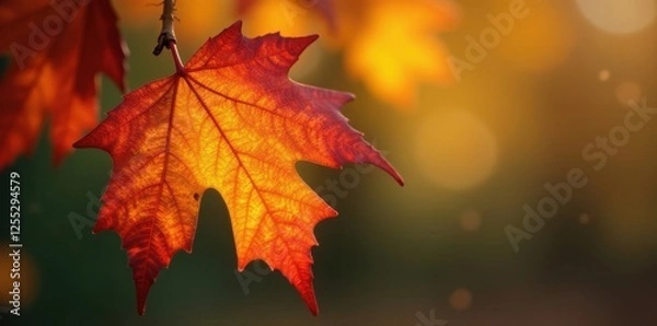 Fototapeta Close-up of a single beech leaf, vibrant autumn hues, macro photography, isolated