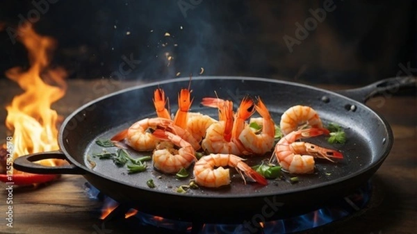 Obraz креветки танцуют на раскаленной сковороде