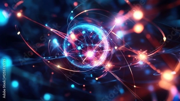 Obraz Quantum System Glowing with Floating Digital Qubits