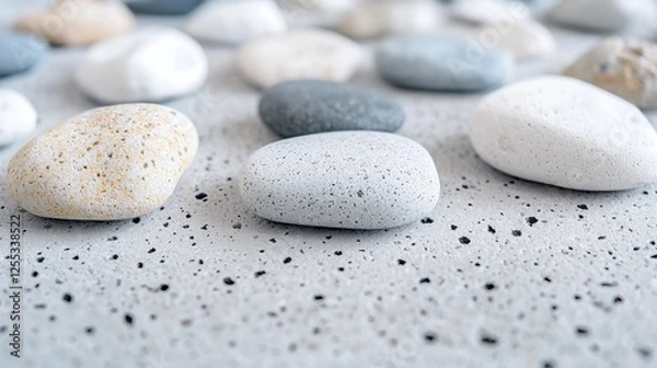 Fototapeta Smooth stones on textured surface, zen background, relaxation