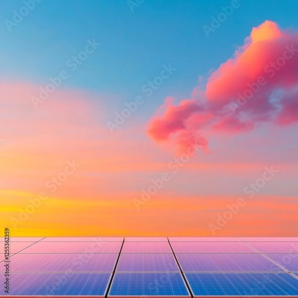 Fototapeta Vibrant Solar Panel Array on Sunset Horizon Commercial Renewable Energy Visualization for Sustainable Development and Clean Technology Innovation