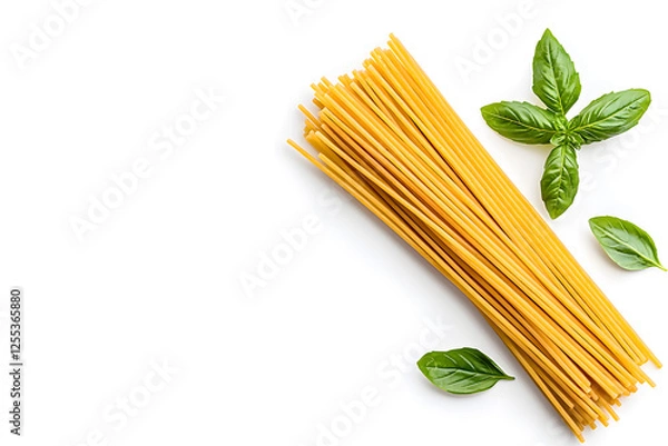 Fototapeta Top view raw spaghetti isolated on white background