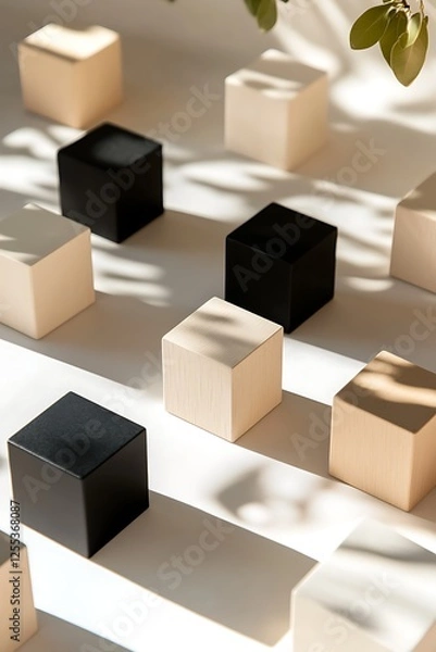 Fototapeta Minimalist Cube Background in Black, Beige, and White with a Soft, Elegant, and Geometric Abstract Design