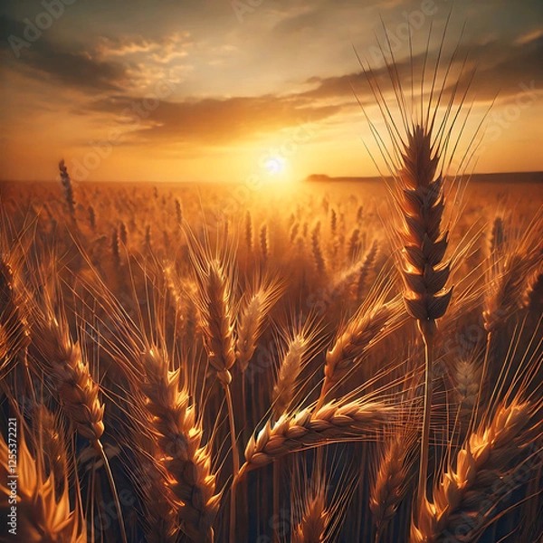 Obraz Nature’s Bounty – A Stunning View of a Golden Wheat Field at Sunset