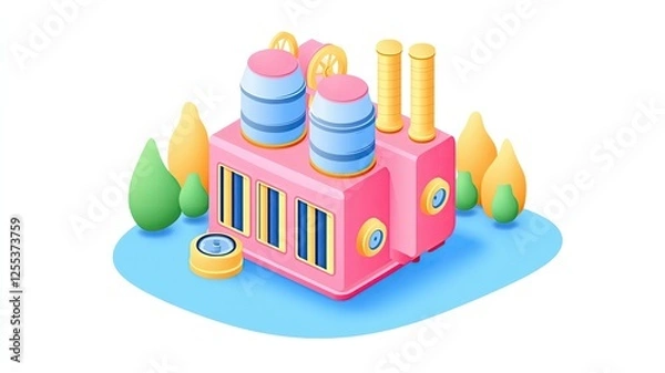 Fototapeta Electrical Transformer Illustration Colorful factory illustration for design projects.