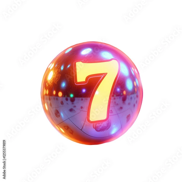 Obraz Glowing Number Seven inside a Colorful Sphere Lucky Seven Casino Symbol,