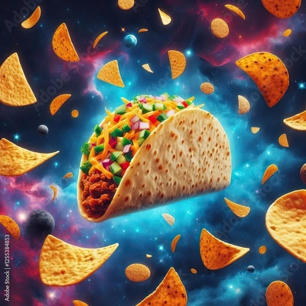 Obraz A taco in space, floating among cosmic tortilla chips