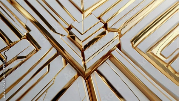 Fototapeta Futuristic Gold and White Background Design - Abstract Lines and Arrows for Luxury Presentations