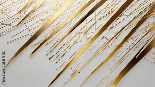 Fototapeta Elegant White and Gold Background with Geometric Lines - Luxury Technology Design