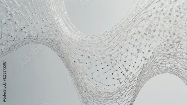 Fototapeta Minimalist Connecting Dots and Lines on White - Abstract Futuristic Wave Background