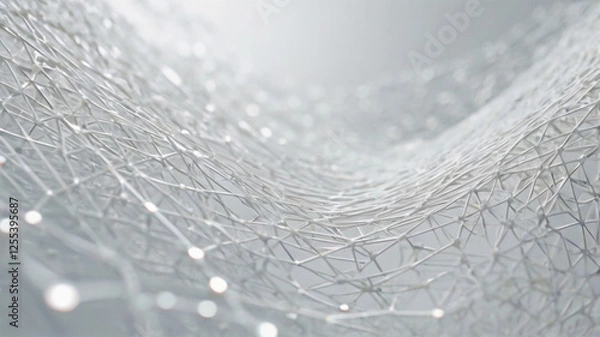 Fototapeta Abstract White Futuristic Background with Connecting Dots and Lines - Modern Tech Design