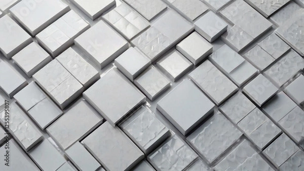 Fototapeta Layered Glossy Grey and White Squares - Futuristic Abstract Banner Design