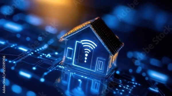 Obraz Smart Home Technology Concept with Wireless Signal Graphic