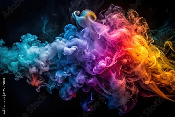 Fototapeta Mystical ethereal smoke art: dark backdrop, vaporous wisps, glowing haze, abstract.