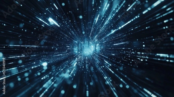 Fototapeta Futuristic Data Stream: Abstract Blue Light Streaks in Digital Space