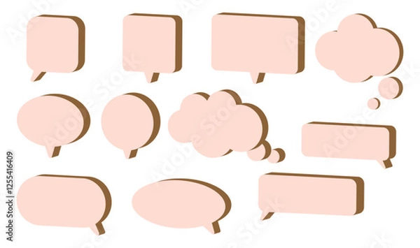 Obraz Set of blank 3D speech and thought bubbles in various shapes with an isometric effect for comics, graphic design, stickers, posters, presentations, social media, messaging apps.Vector illustration