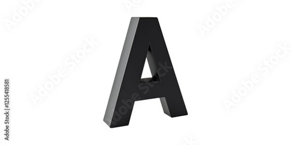 Fototapeta Black 3d letter A sculpture in solid design isolated on transparent background