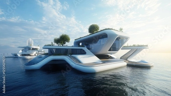 Obraz Futuristic Floating Villa: A Sustainable and Luxurious Ocean Retreat Concept