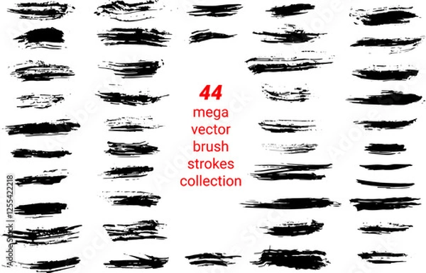 Fototapeta 44 mega vector brush strokes collection. Grungy painted lines,artistic design elements. Vector paintbrush set