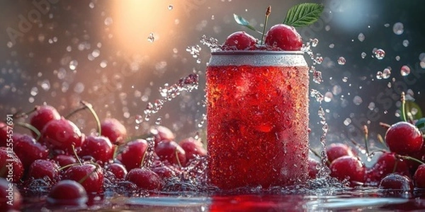 Fototapeta Refreshing Cherry Soda Splash: A vibrant summer beverage photography