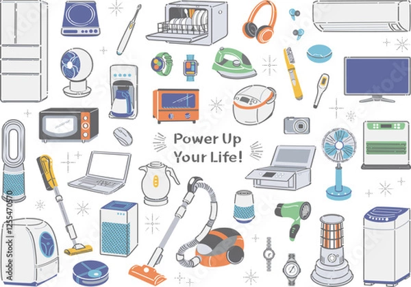 Obraz シンプルな家電のイラストセット　新生活・一人暮らし応援