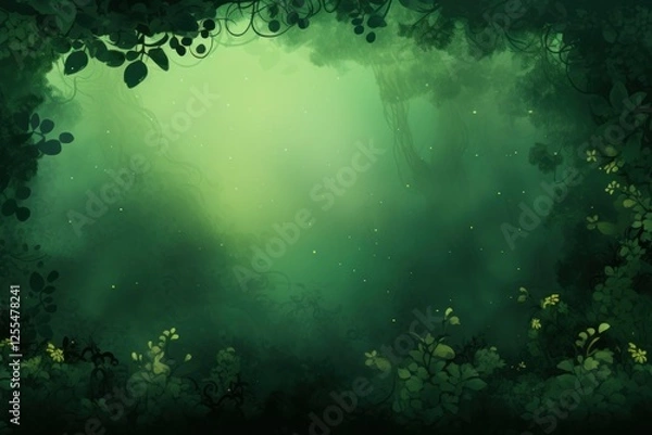 Fototapeta Green gradient background with leaves.