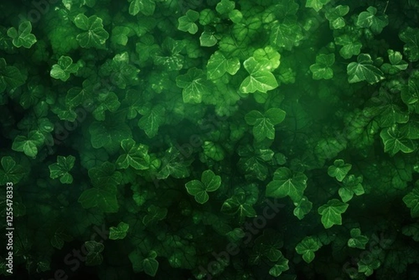 Fototapeta Green gradient background with leaves.