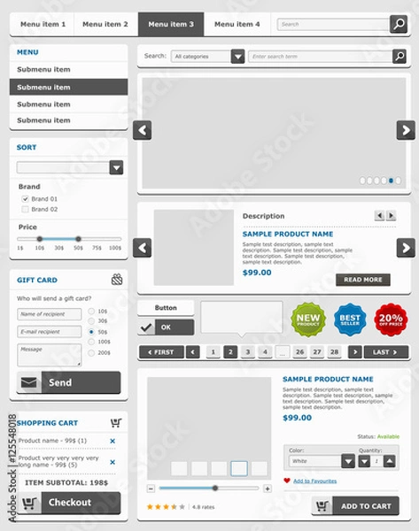 Fototapeta Web design elements set. Online shop.