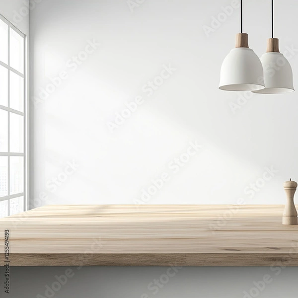 Obraz Empty wooden table in the kitchen
 in 3d style for product presentation and advertising