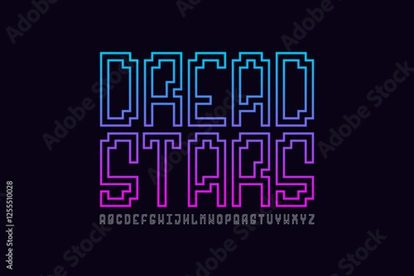 Fototapeta Dread Stars Font. Retro 8-Bit Typeface. Set of Pixelated Latin Capital Letters and Numbers. Vector Illustration.
