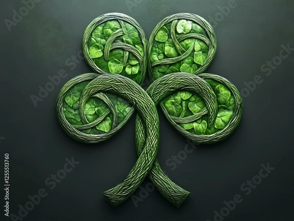 Fototapeta Serene Green Shamrock Emblem of Irish Heritage and Folklore Intricate Celtic Knotwork Leaf Design