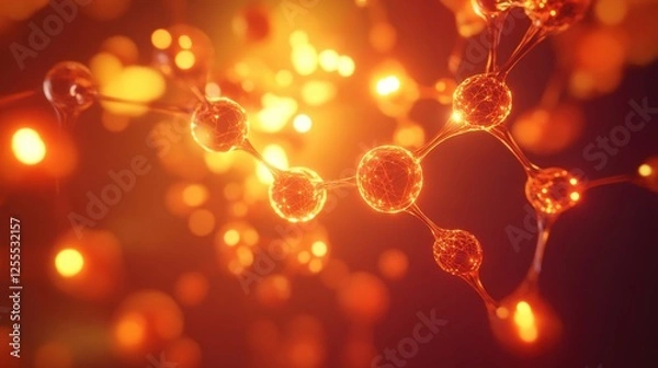 Fototapeta Glowing Molecular Simulation in a Futuristic Setting