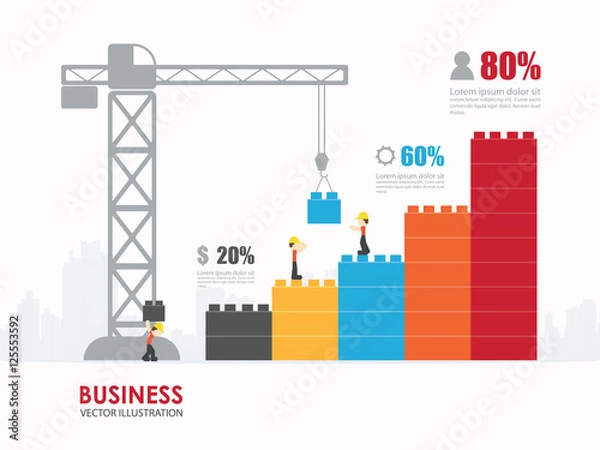 Fototapeta Infographic Template with crane building blocks. concept vector illustration