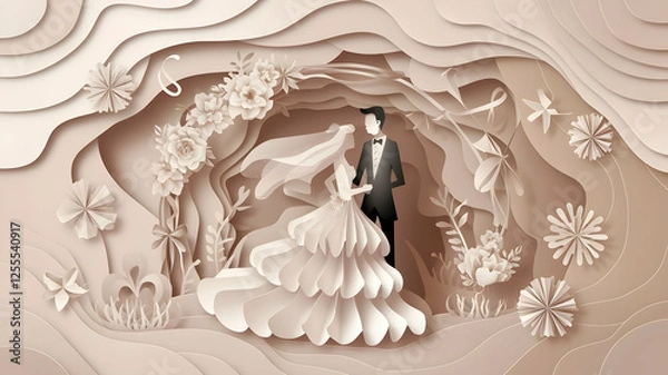 Fototapeta The bride and groom getting married : That splendid moment of life. Two people hold hands and look at each other and dream of the future.