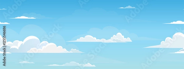 Fototapeta Sky Blue,Cloud Background,Seamless pattern Summer Clear Sky over beach,Vector wallpaper repeat landscape nature sunrise sky ,white clouds on blue background,Cartoon flat design for kid room