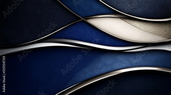 Obraz Abstract Blue Gold Silver Metallic Wave Design