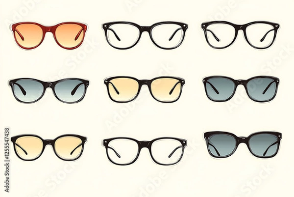 Fototapeta Silhouettes of various stylish eyeglass frames