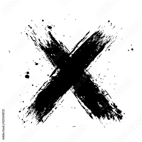 Fototapeta Black and White Cross Sign Vector - Distressed Cross Sign
