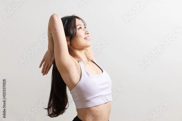 Fototapeta ヨガ　フィットネスイメージ　スポーツウェアの女性