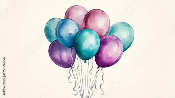 Obraz Pastel Balloons Float Joyfully Soft Light. AI Generated