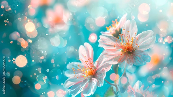 Fototapeta 
Beautiful gentle spring background with flowering branches. Empty space for text. For postcard, invitation, background