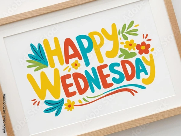 Fototapeta Colorful "Happy Wednesday" Print in a Wooden Frame